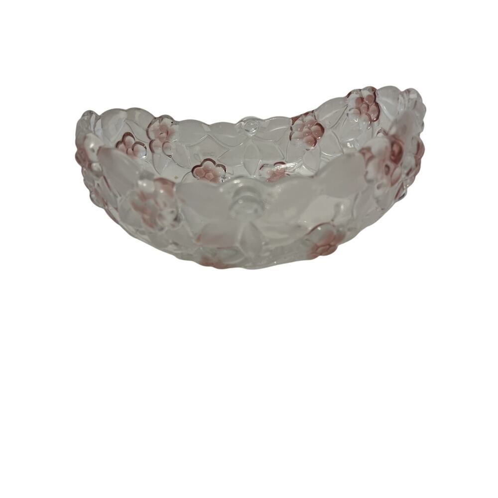 Mikasa Cut Crystal Rose Bowl Dusty Rose Embossed Accents Fruit Bowl 7" x &"